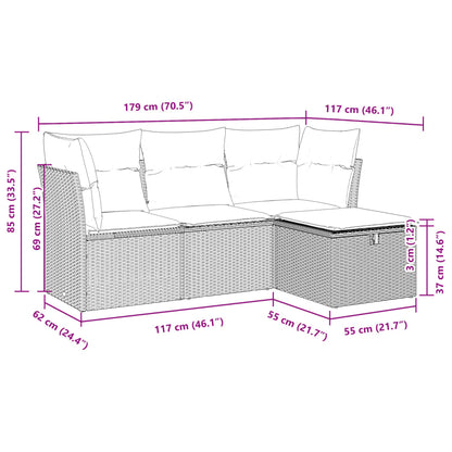 Set Divano da Giardino 4 pz con Cuscini Marrone in Polyrattan - homemem39