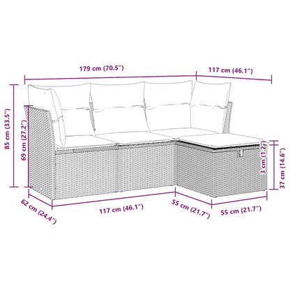 Set Divano da Giardino 4 pz con Cuscini Marrone in Polyrattan