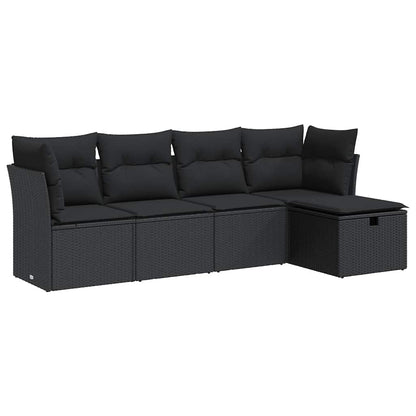 Set Divani da Giardino 5 pz con Cuscini in Polyrattan Nero | homemem39