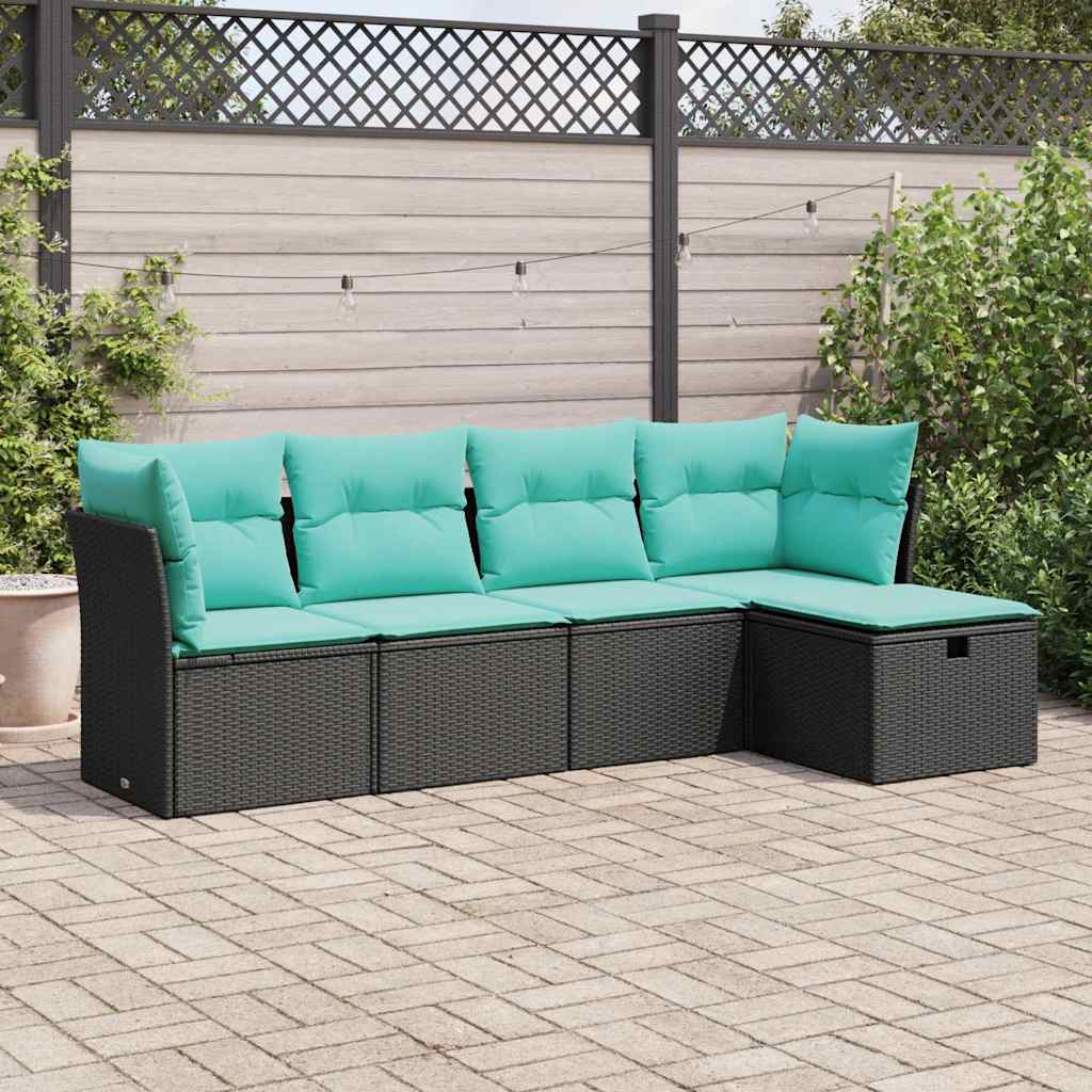 Set Divani da Giardino 5 pz con Cuscini in Polyrattan Nero | homemem39