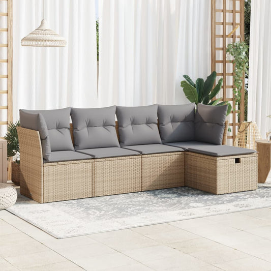 Set Divano da Giardino 5 pz con Cuscini Beige in Polyrattan - homemem39