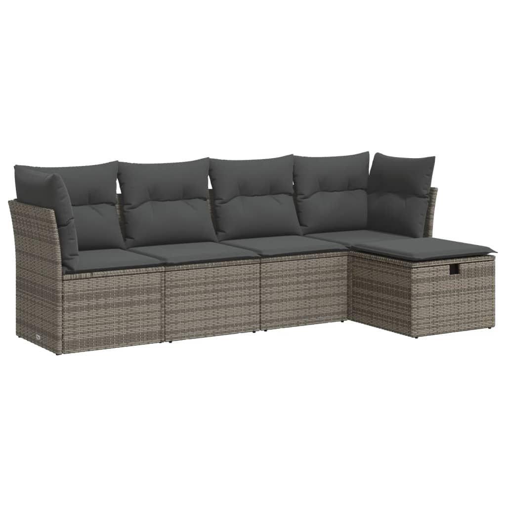 Set Divano da Giardino 5 pz con Cuscini Grigio in Polyrattan | homemem39