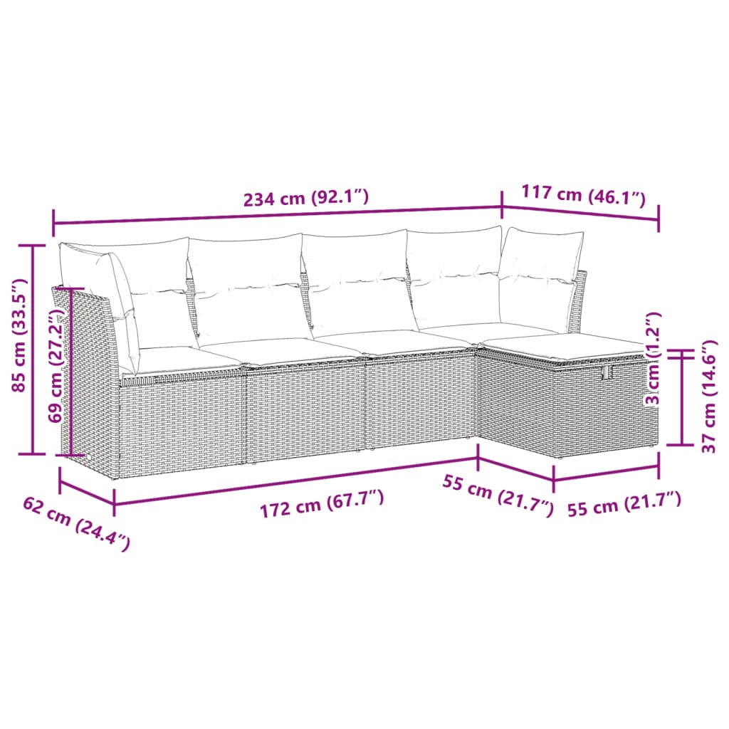 Set Divano da Giardino 5 pz con Cuscini Grigio in Polyrattan | homemem39
