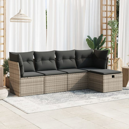 Set Divano da Giardino 5 pz con Cuscini Grigio in Polyrattan | homemem39