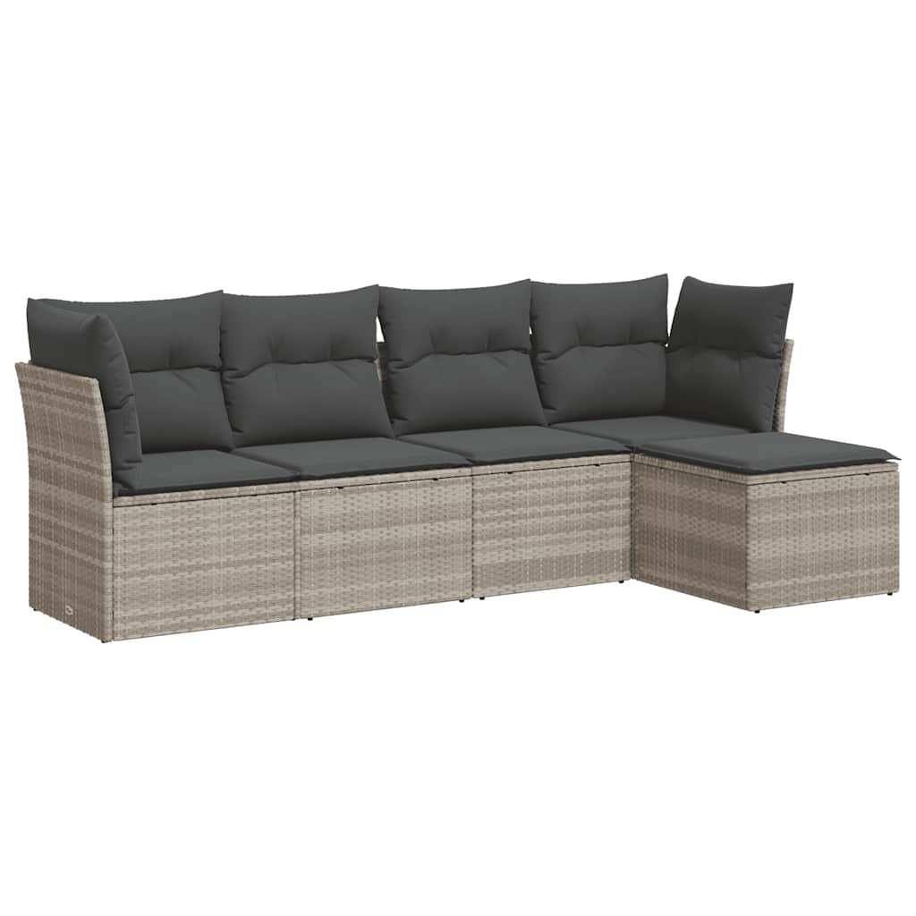 Set Divano da Giardino 5pz con Cuscini Grigio Chiaro Polyrattan - homemem39