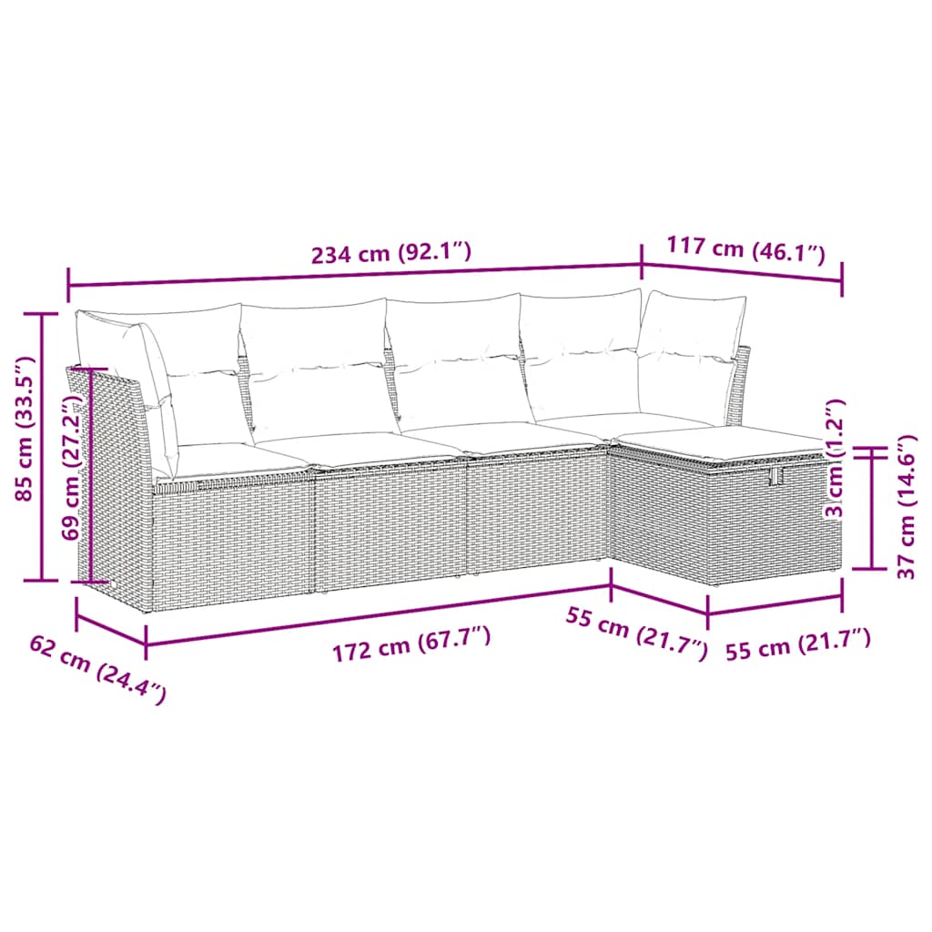 Set Divano da Giardino 5pz con Cuscini Grigio Chiaro Polyrattan - homemem39