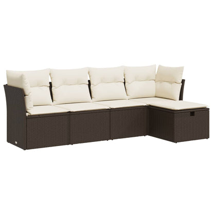 Set Divano da Giardino 5 pz con Cuscini Marrone in Polyrattan - homemem39