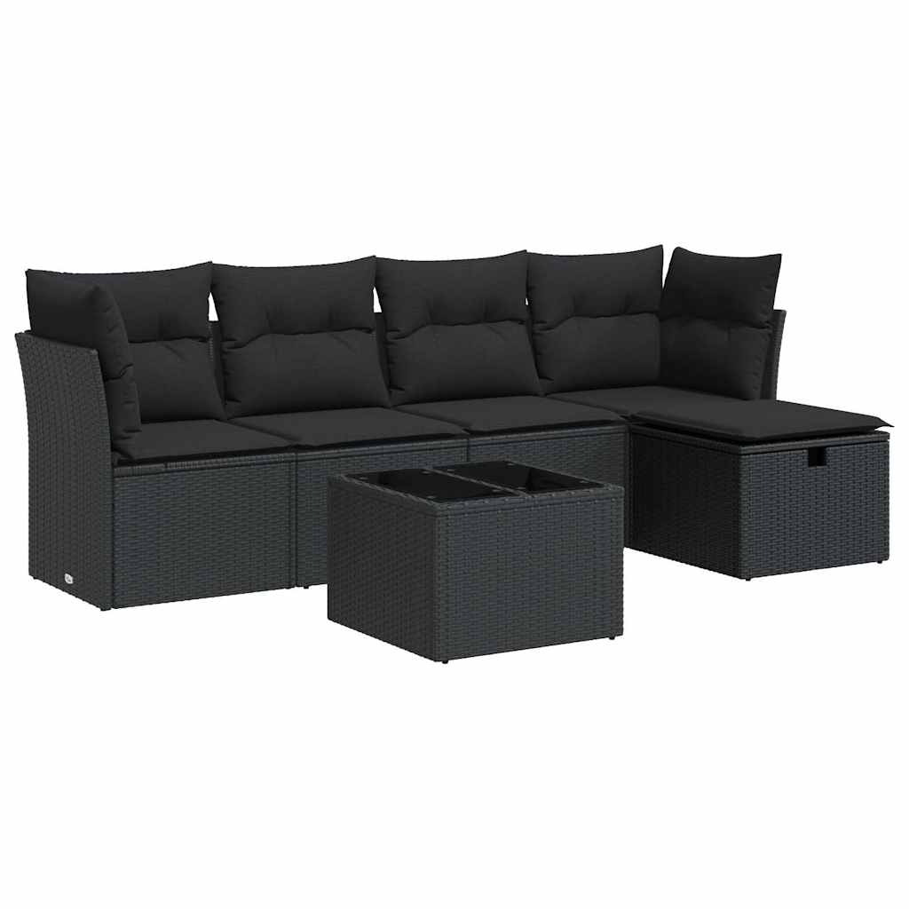 Set Divano da Giardino 6 pz con Cuscini Nero in Polyrattan | homemem39