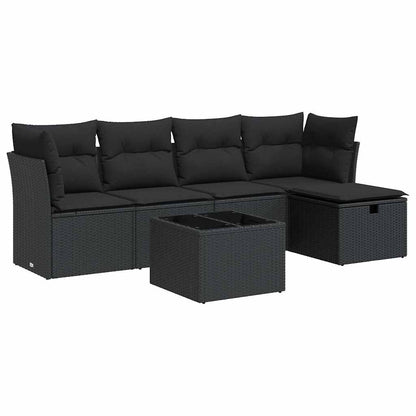 Set Divano da Giardino 6 pz con Cuscini Nero in Polyrattan | homemem39