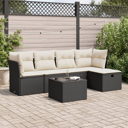 Set Divano da Giardino 6 pz con Cuscini Nero in Polyrattan - homemem39