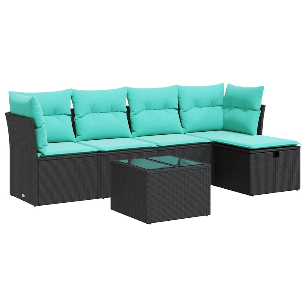 Set Divano da Giardino 6 pz con Cuscini Nero in Polyrattan | homemem39