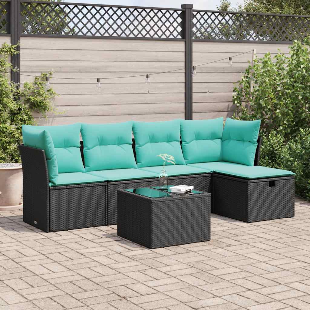 Set Divano da Giardino 6 pz con Cuscini Nero in Polyrattan | homemem39