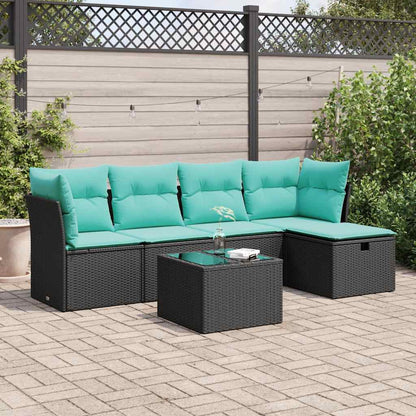 Set Divano da Giardino 6 pz con Cuscini Nero in Polyrattan | homemem39