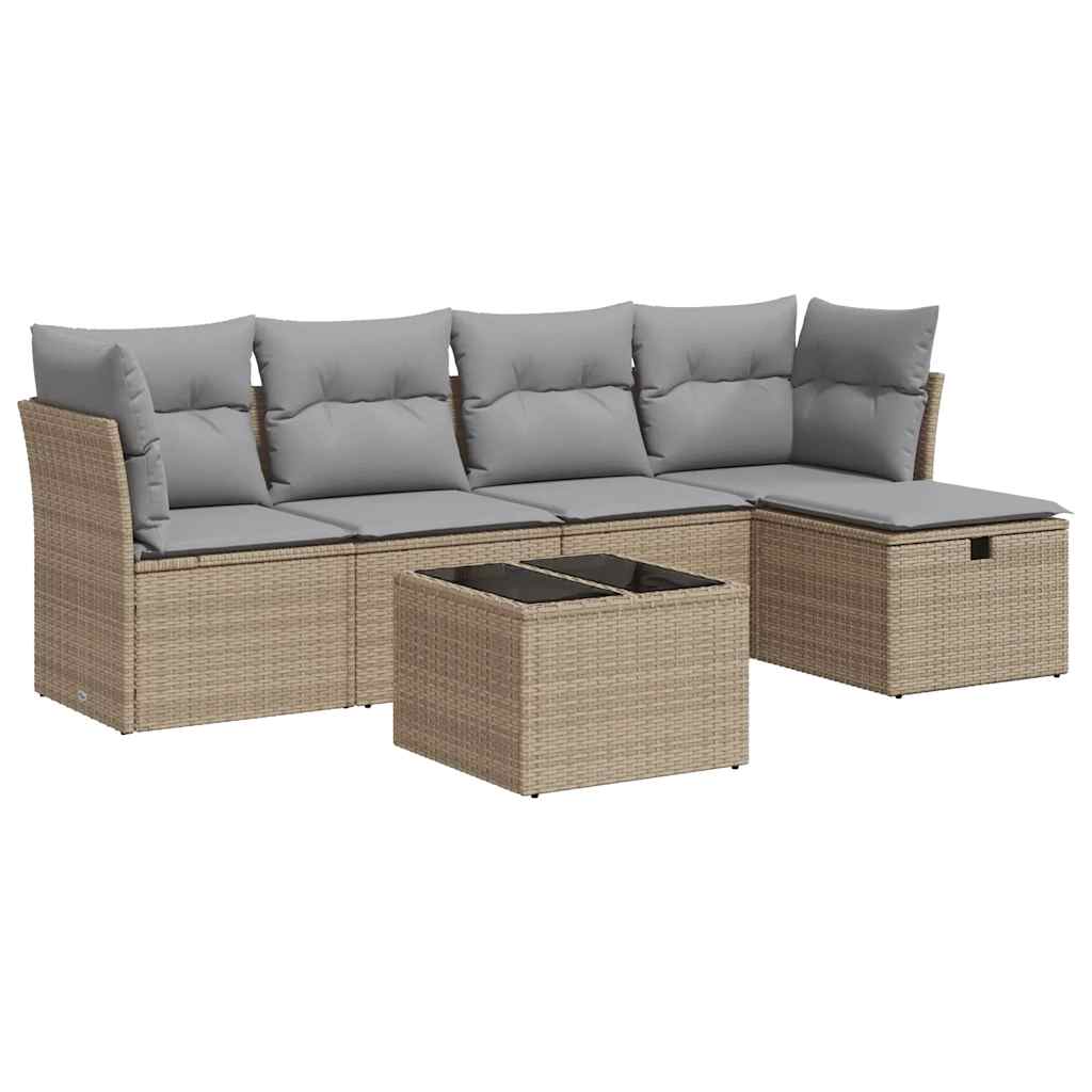 Set Divano da Giardino 6 pz con Cuscini Beige in Polyrattan - homemem39