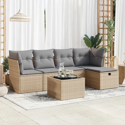 Set Divano da Giardino 6 pz con Cuscini Beige in Polyrattan - homemem39