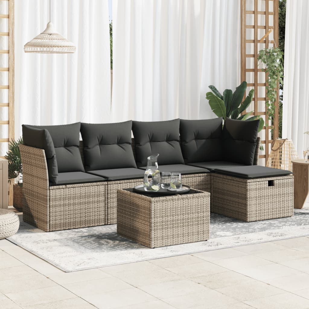 Set Divano da Giardino 6 pz con Cuscini Grigio in Polyrattan | homemem39