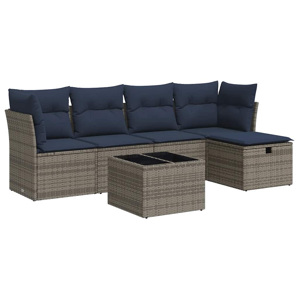 Set Divano da Giardino 6 pz con Cuscini Grigio in Polyrattan
