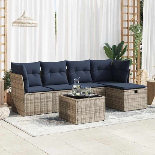Set Divano da Giardino 6 pz con Cuscini Grigio in Polyrattan