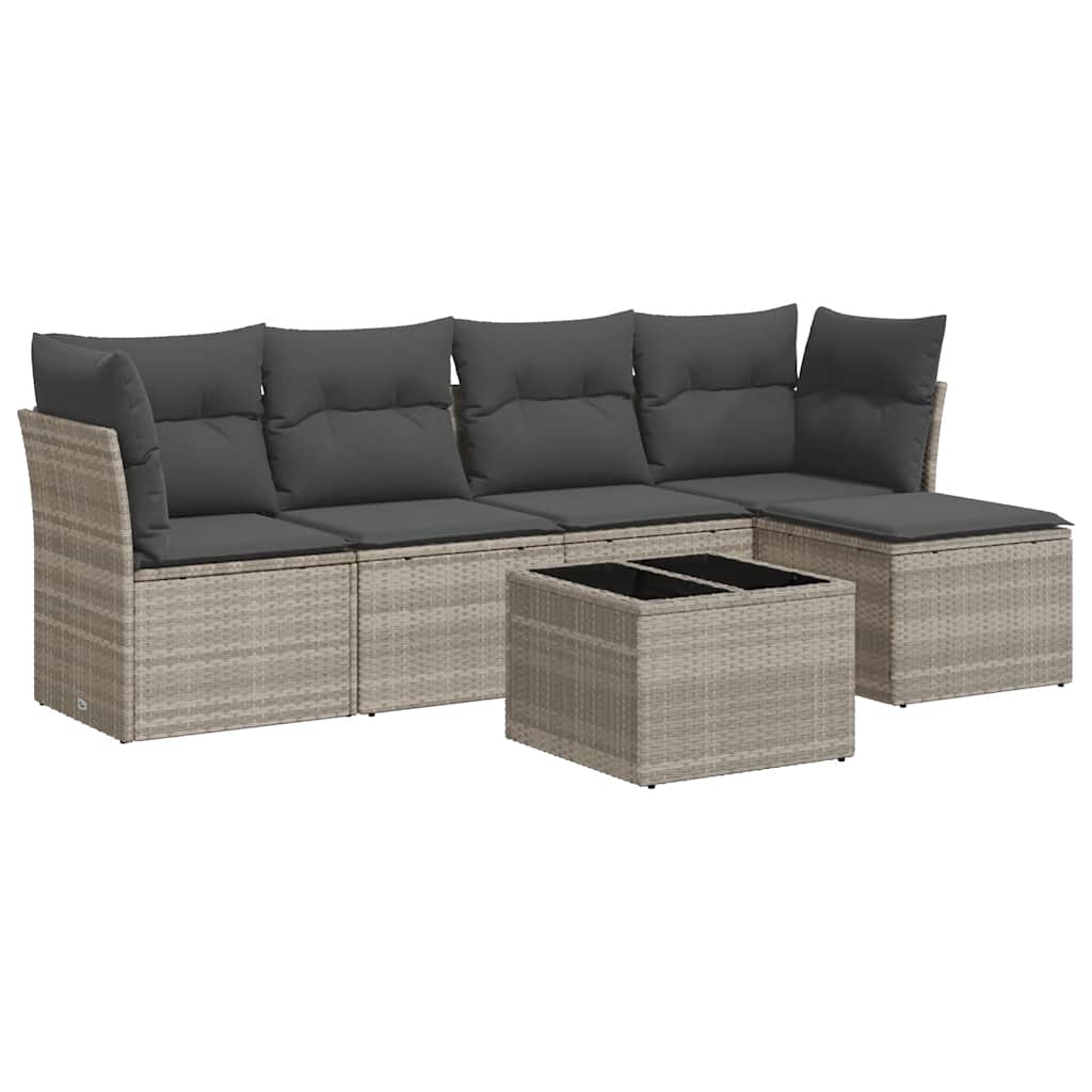 Set Divano da Giardino 6pz con Cuscini Grigio Chiaro Polyrattan - homemem39