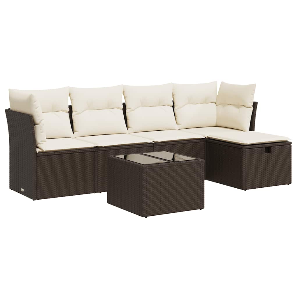 Set Divano da Giardino 6 pz con Cuscini Marrone in Polyrattan - homemem39