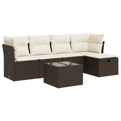 Set Divano da Giardino 6 pz con Cuscini Marrone in Polyrattan - homemem39