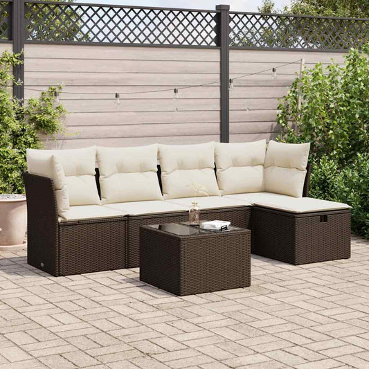 Set Divano da Giardino 6 pz con Cuscini Marrone in Polyrattan - homemem39
