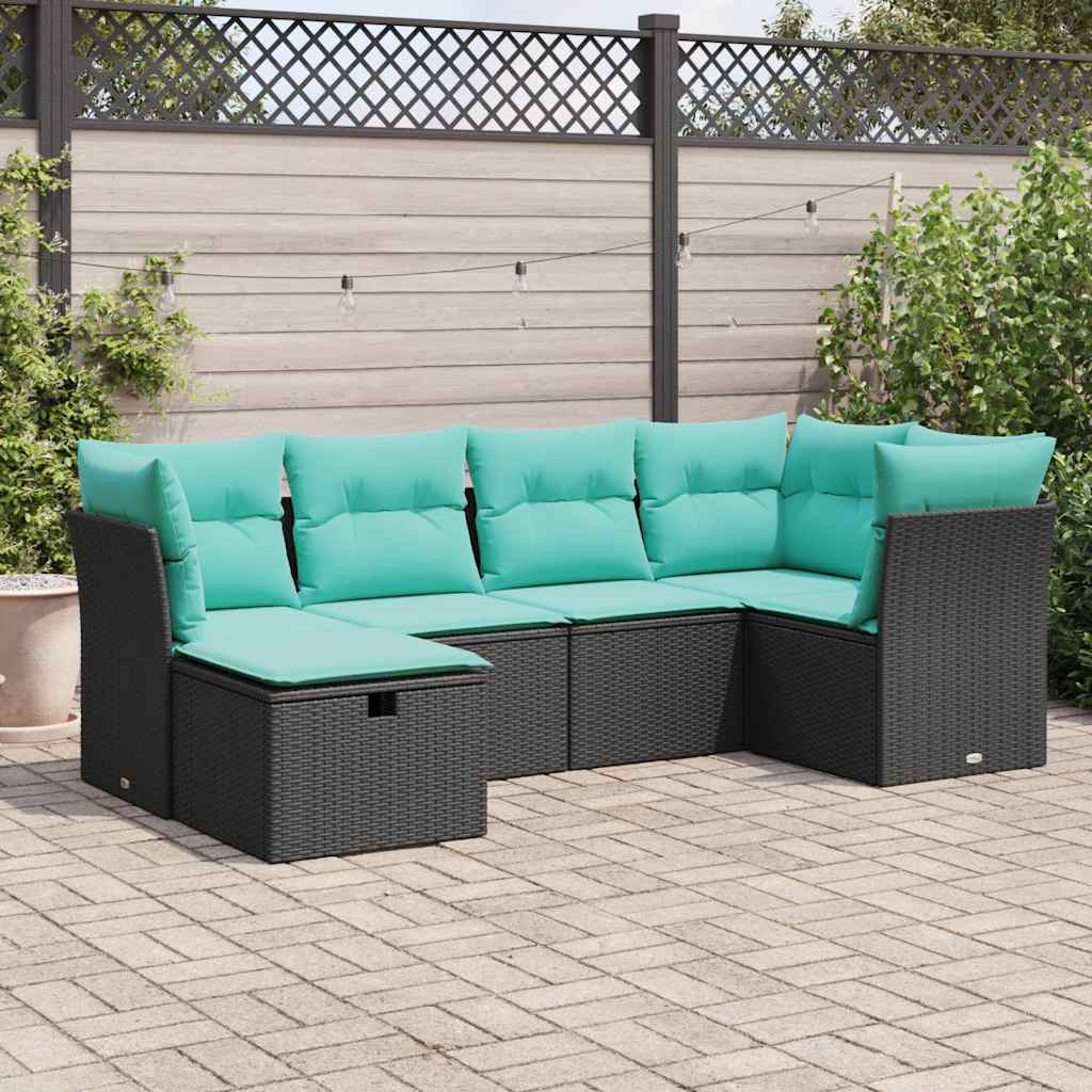 Set Divano da Giardino 6 pz con Cuscini Nero in Polyrattan | homemem39