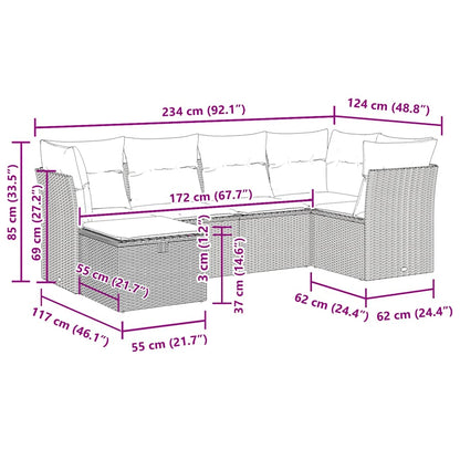 Set Divano da Giardino 6 pz con Cuscini Grigio in Polyrattan | homemem39