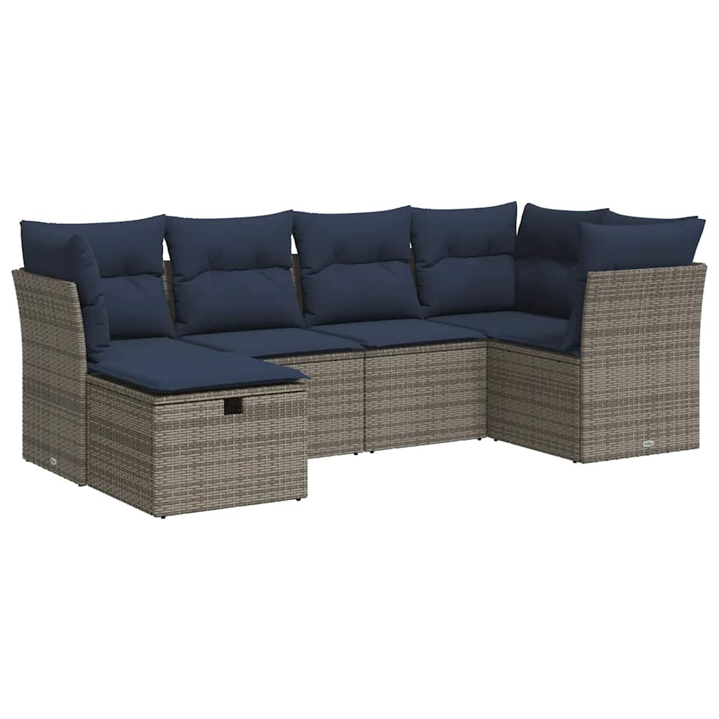 Set Divano da Giardino 6 pz con Cuscini Grigio in Polyrattan | homemem39