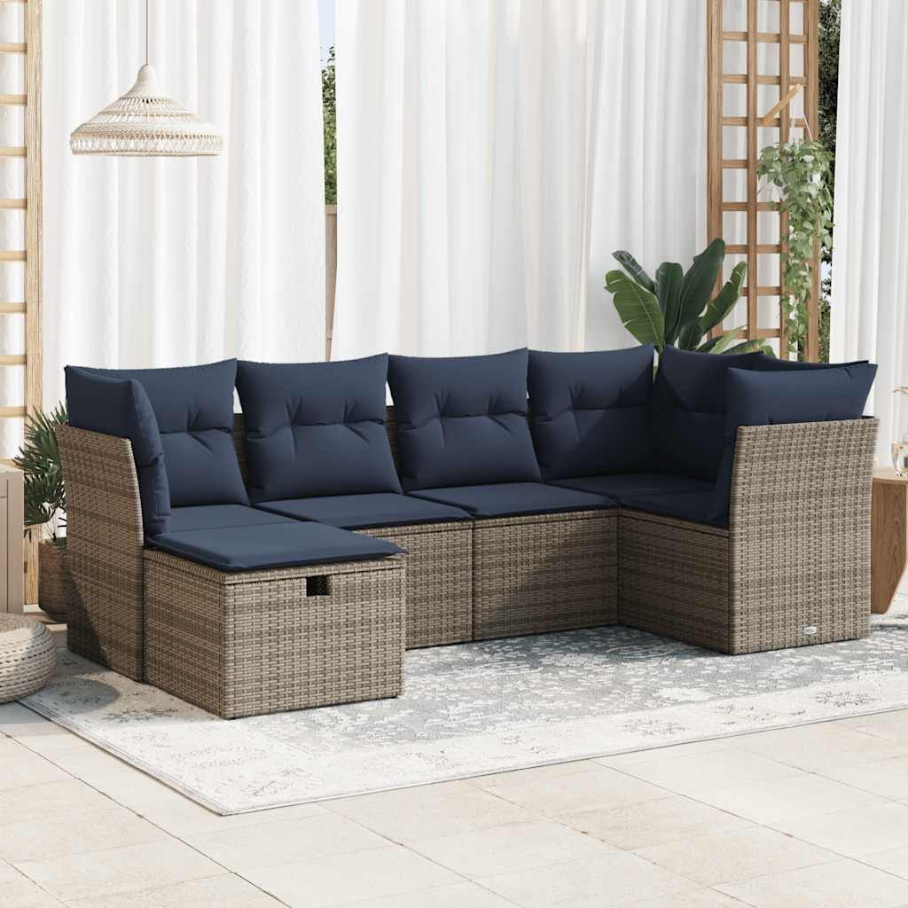 Set Divano da Giardino 6 pz con Cuscini Grigio in Polyrattan | homemem39