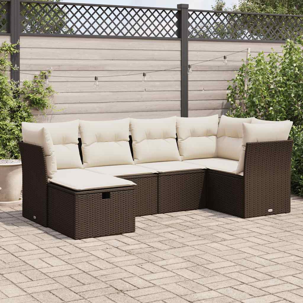 Set Divano da Giardino 6 pz con Cuscini Marrone in Polyrattan - homemem39