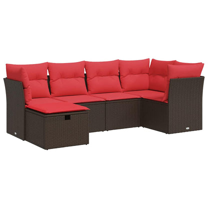 Set Divano da Giardino 6 pz con Cuscini Marrone in Polyrattan
