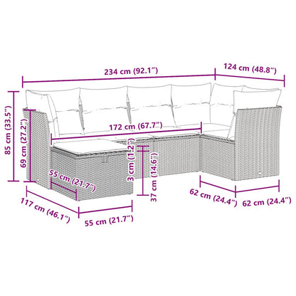 Set Divano da Giardino 6 pz con Cuscini Marrone in Polyrattan