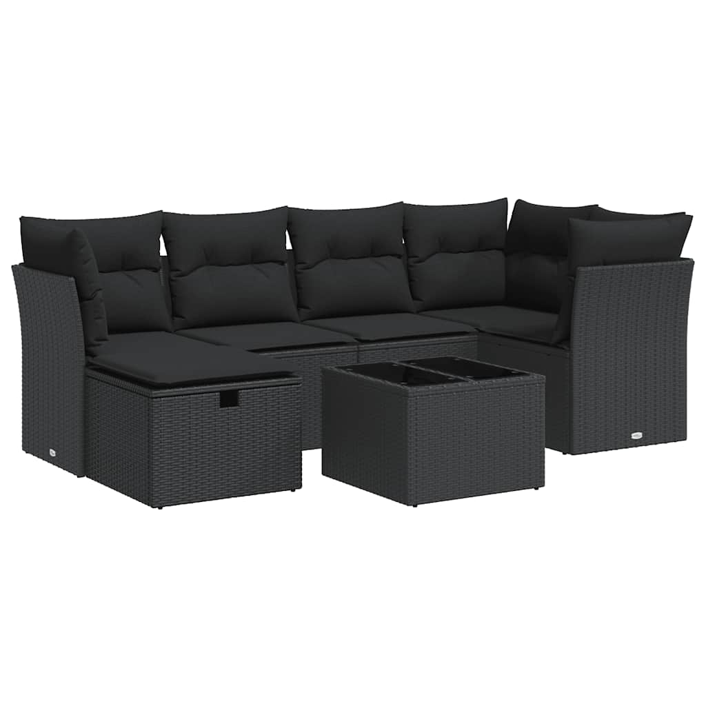 Set Divani da Giardino con Cuscini 7pz Nero Polyrattan | homemem39