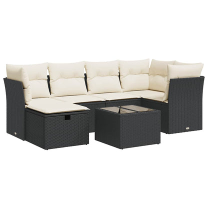 Set Divani da Giardino con Cuscini 7pz Nero Polyrattan | homemem39