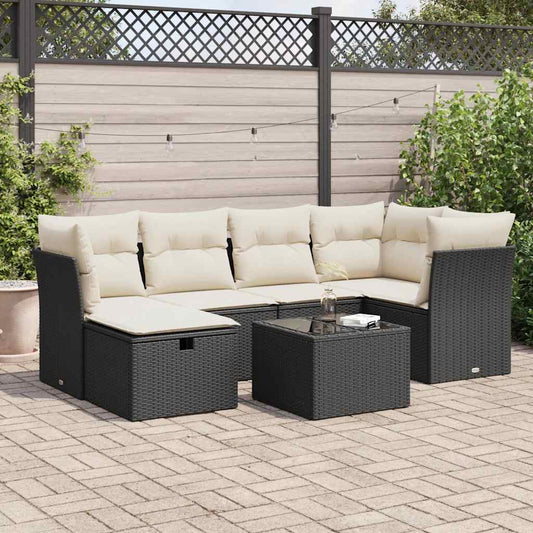 Set Divani da Giardino con Cuscini 7pz Nero Polyrattan - homemem39