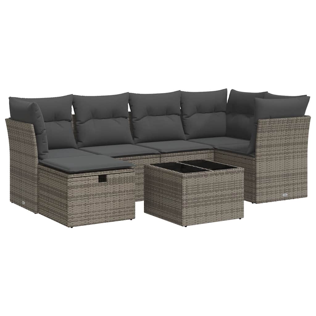 Set Divani da Giardino 7 pz con Cuscini Grigio in Polyrattan | homemem39