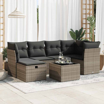 Set Divani da Giardino 7 pz con Cuscini Grigio in Polyrattan | homemem39