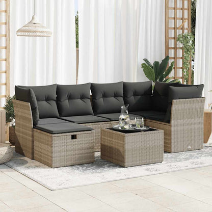 Set Divani da Giardino 7pz con Cuscini Grigio Chiaro Polyrattan - homemem39