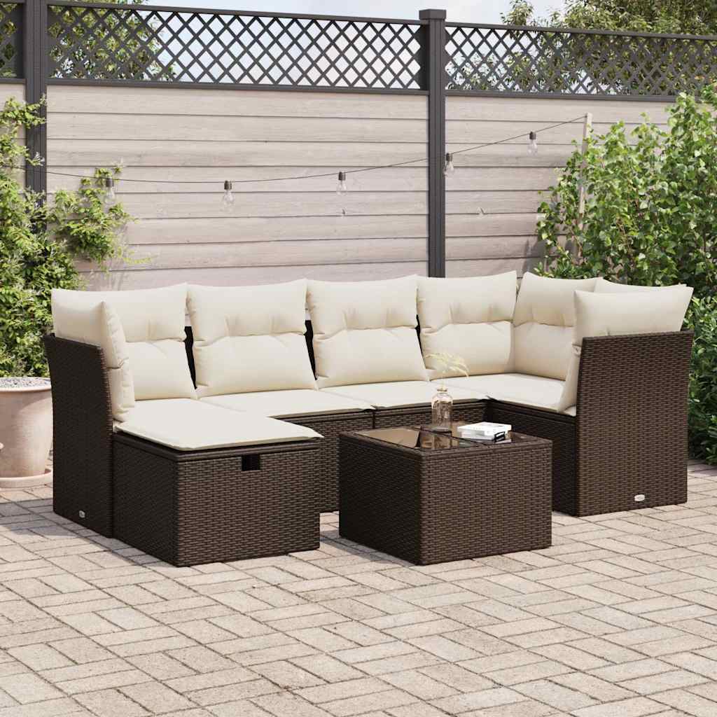 Set Divani da Giardino 7 pz con Cuscini Marrone in Polyrattan - homemem39