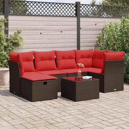 Set Divani da Giardino 7 pz con Cuscini Marrone in Polyrattan | homemem39