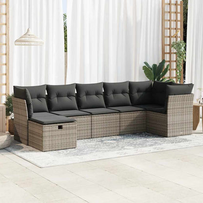 Set Divani da Giardino 7 pz con Cuscini Grigio in Polyrattan | homemem39