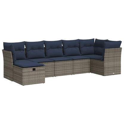 Set Divani da Giardino 7 pz con Cuscini Grigio in Polyrattan