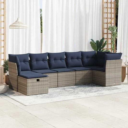Set Divani da Giardino 7 pz con Cuscini Grigio in Polyrattan