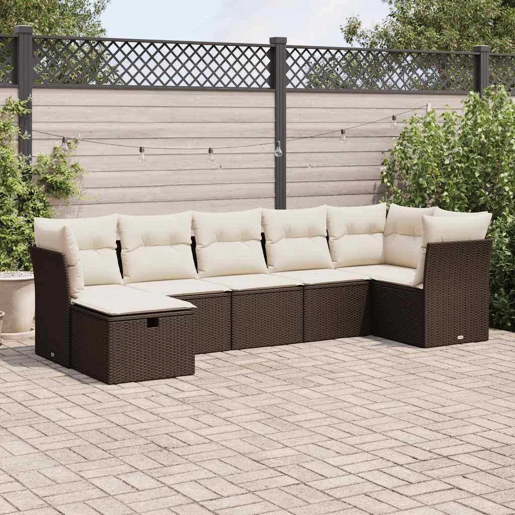 Set Divani da Giardino 7 pz con Cuscini Marrone in Polyrattan - homemem39