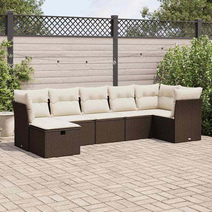 Set Divani da Giardino 7 pz con Cuscini Marrone in Polyrattan - homemem39