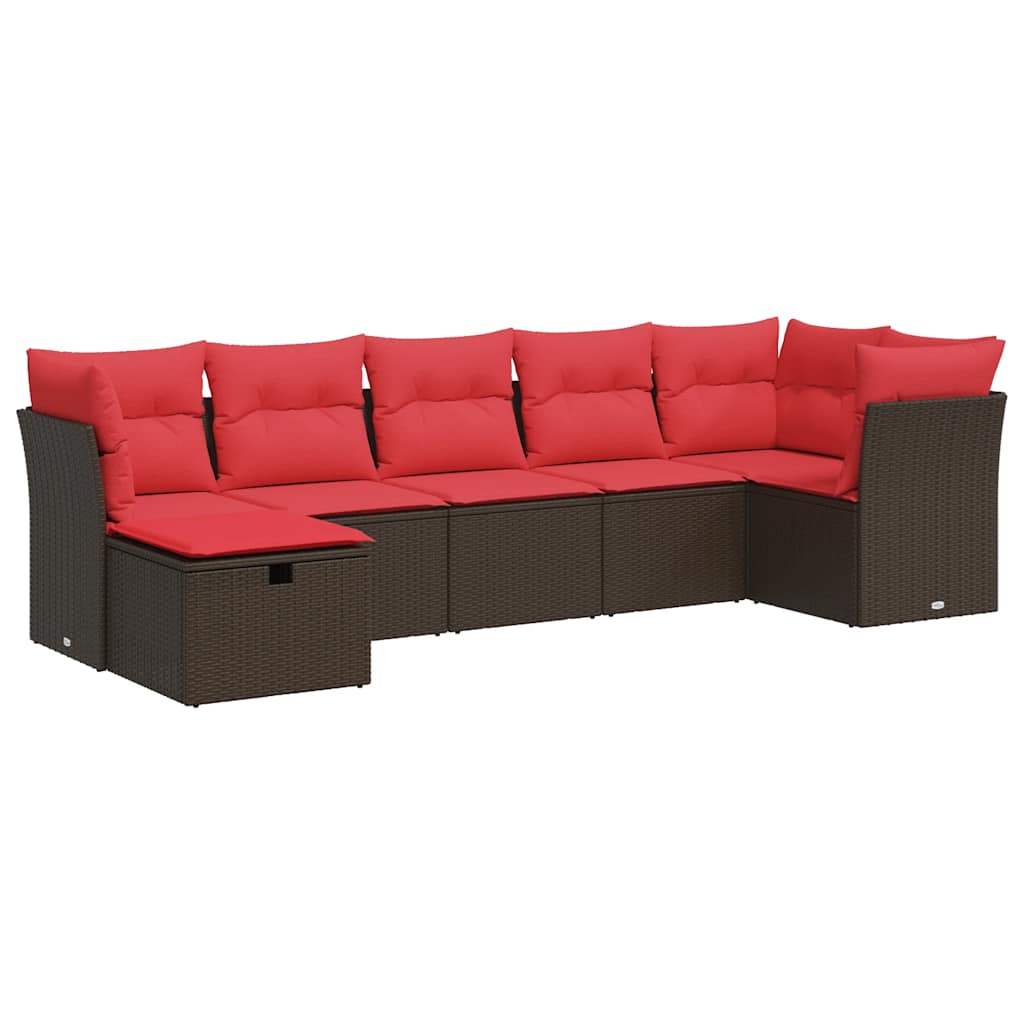 Set Divani da Giardino 7 pz con Cuscini Marrone in Polyrattan | homemem39