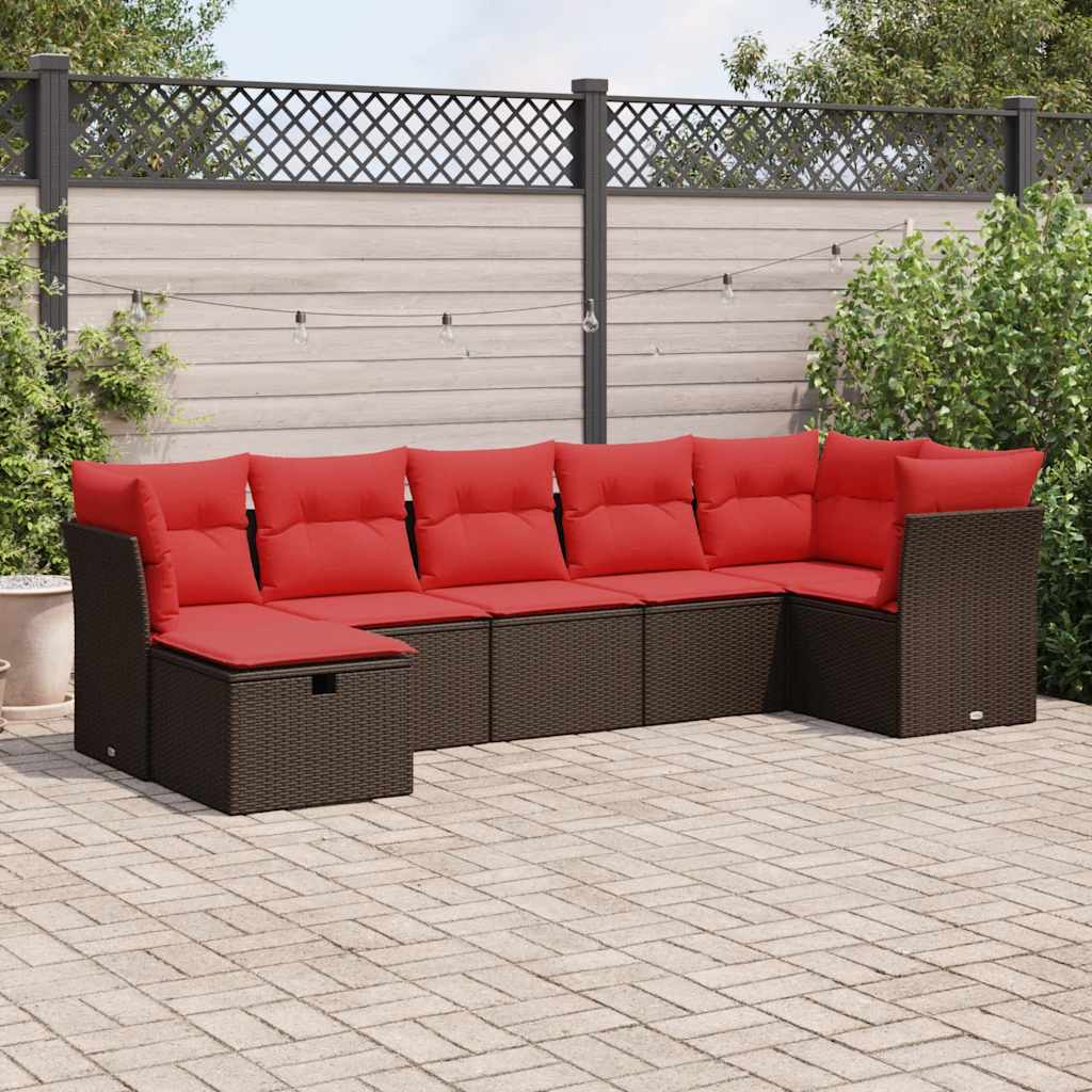 Set Divani da Giardino 7 pz con Cuscini Marrone in Polyrattan | homemem39