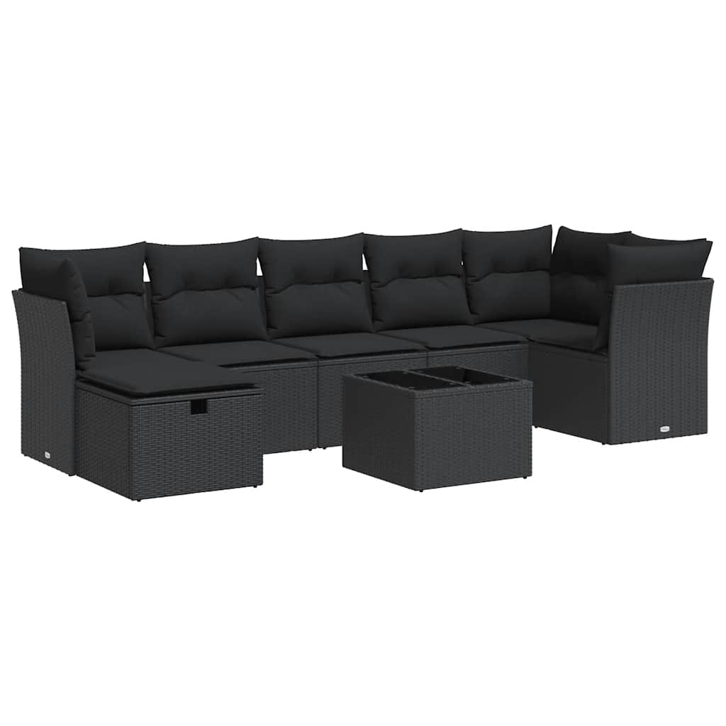 Set Divani da Giardino con Cuscini 8 pz Nero in Polyrattan