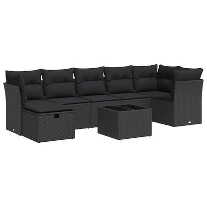 Set Divani da Giardino con Cuscini 8 pz Nero in Polyrattan